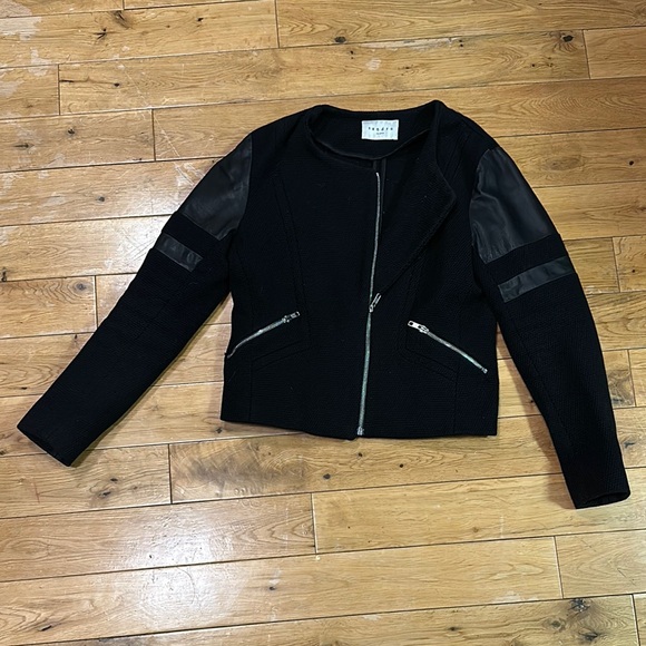 Sandro Tweed Leather Moto Jacket (40) - Picture 2 of 7